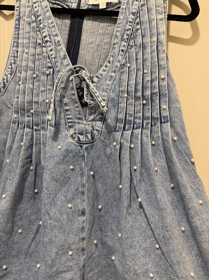 Pearl Stud Denim Romper