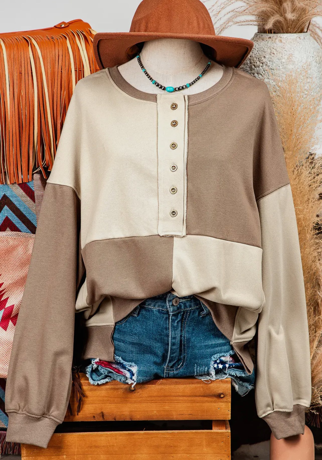 Color Block Checkered Long Sleeve