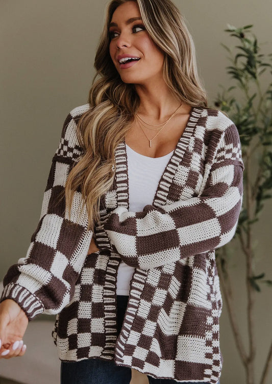 Brown Checkered Cardigan
