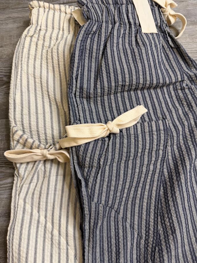 White + Black Striped Linen Joggers