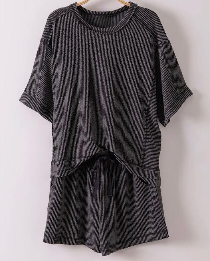 Ribbed Knit Set Charcoal