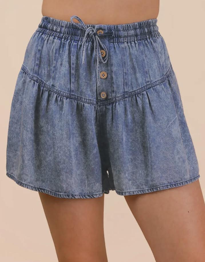 Acid Washed Flare Shorts