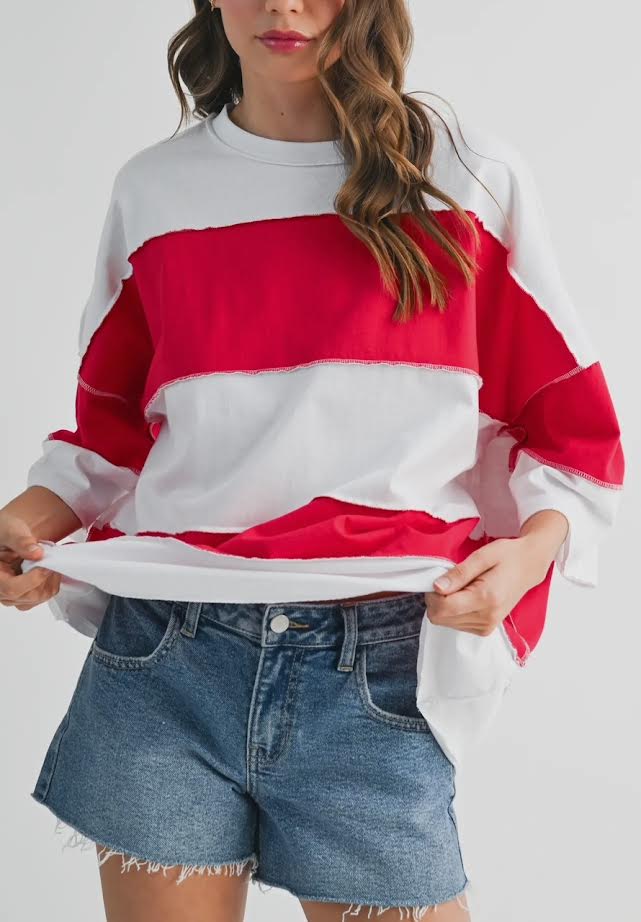 Striped Boyfriend Tee - Red
