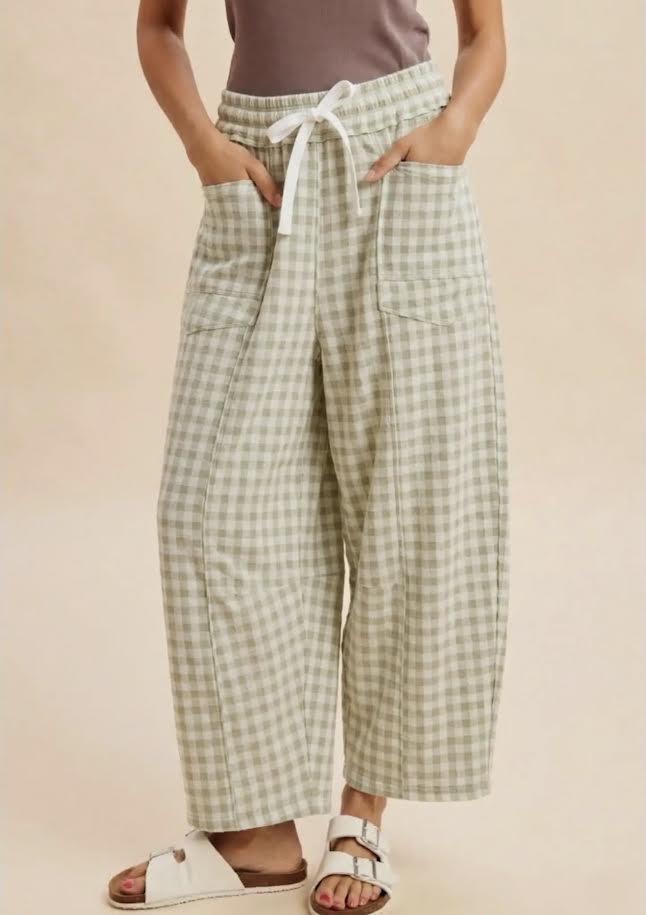 Gingham Lounge Pants - Sage