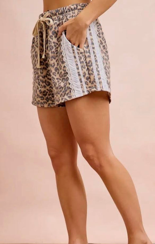 Leopard Lace Trim Shorts