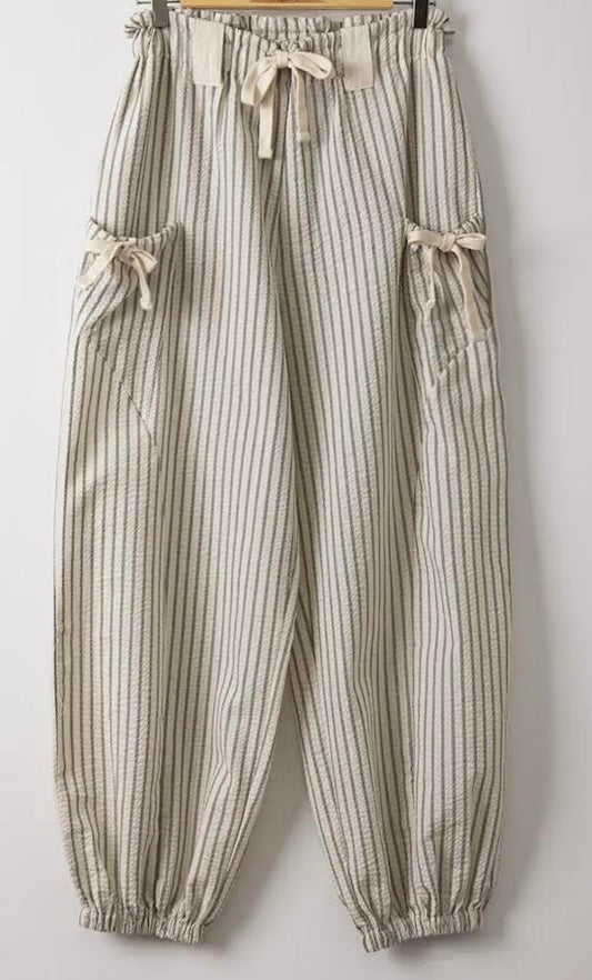 White + Black Striped Linen Joggers