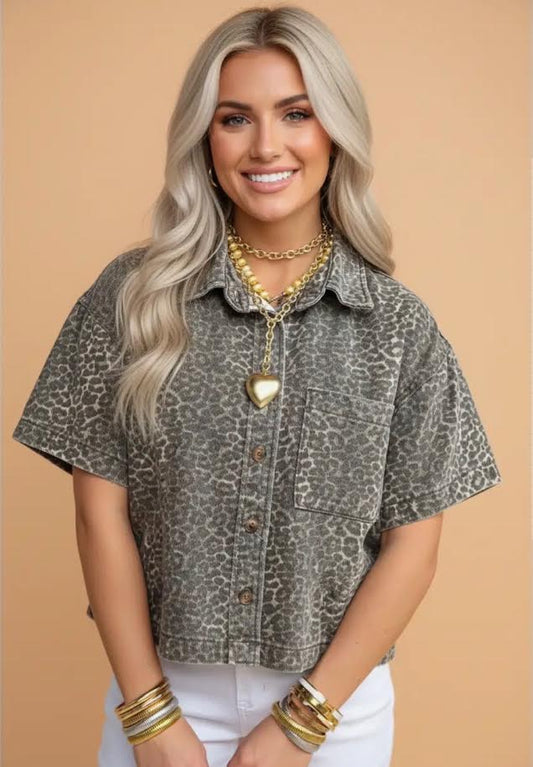 Leopard Denim Short Sleeve