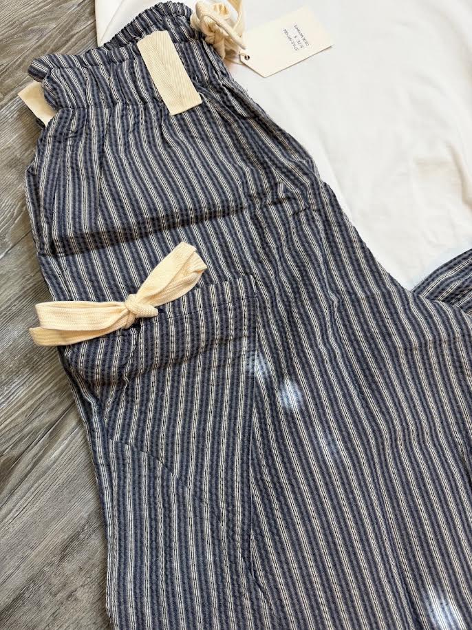 Navy Blue + White Linen Joggers