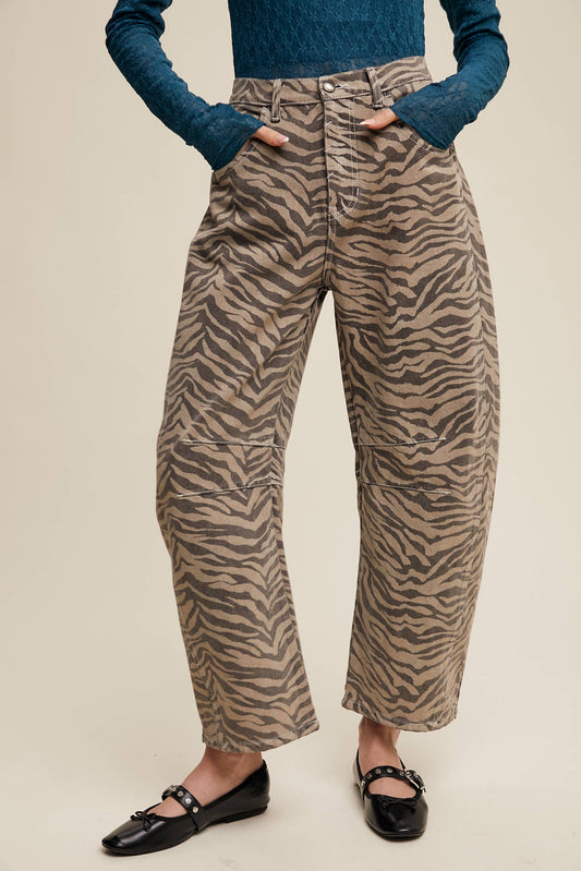 Zebra Print Barrel Jeans