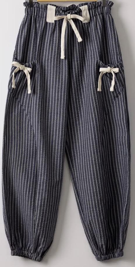 Navy Blue + White Linen Joggers